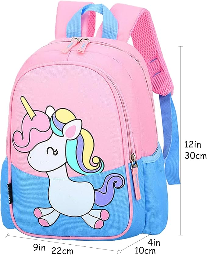 12 Inch Kids Small Toddler Preschool Travel Backpack Cool Cute Cartoon Daypack (Little Blue Unicorn)