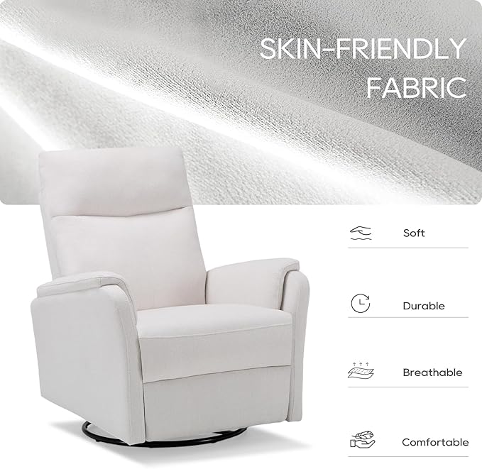 COLAMY Swivel Recliner Chair with Footrest, Rocker Glider Chair High Back with Double-Layer Cushion, Rocker Recliner for Nursery & Living Room, Bedroom, White