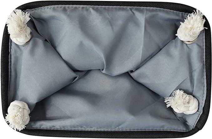 TheWarmHome Storage Basket for Organizing - 12x8x5.2 inch Small 6 Pack Collapsible Storage Bin for Shelves with Rope, Fabric Storage Cubes for Cloth Gift Toy Decorative Organizer (Black & Grey)