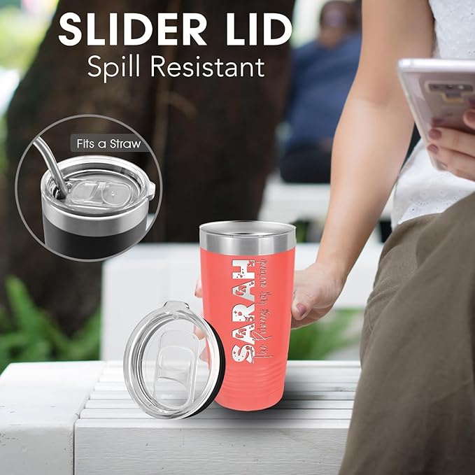 Personalized Tumbler for Women, Custom Name Travel Coffee Mug, Valentines Day Gifts for Her, Mother’s Day Gift for Mom, Sports Tumbler, Birthday Gift Idea, Gift for Her (Coral, 20oz)