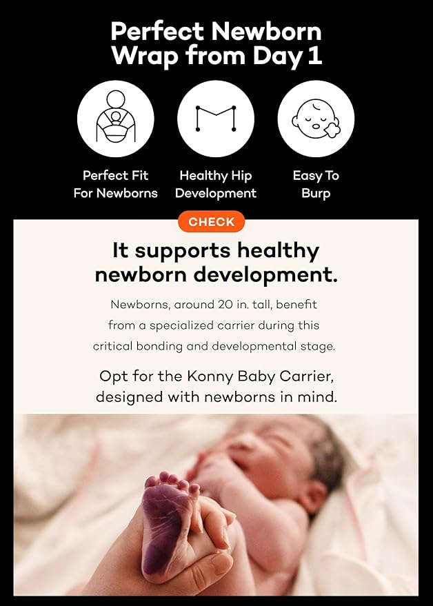 Konny Baby Carrier Flex SoftBreeze with Head Support - Adjustable, Easy to Wear Baby Wrap Sling, Perfect for Newborn Babies Essentials up to 44 lbs (XS-XL) - Melange Grey