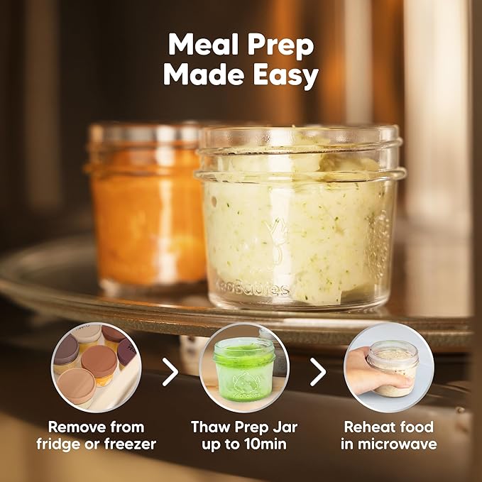 KeaBabies 12pk 4oz Glass Baby Food Containers with Lids - Leak-Proof, Microwavable Small Glass Jars, Baby Purees & Toddler Snack Storage Containers, BPA-Free, Dishwasher & Freezer Safe (Terracotta)