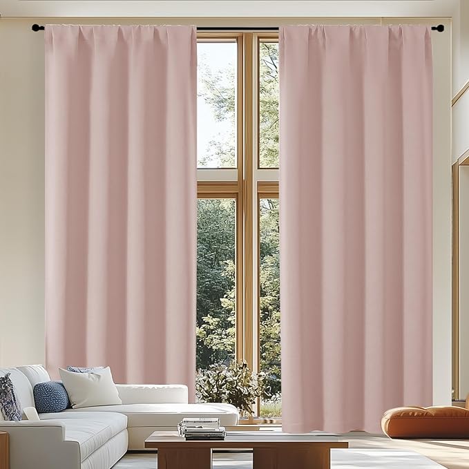 Simplebrand Ava Blackout Curtains for Patio 108 Inches Long 2 Panels Set, Solid Thermal Insulated Room Darkening Rod Pocket Window Treatment Curtains Blackout Drapes, W50 x L108 Inch, Blush
