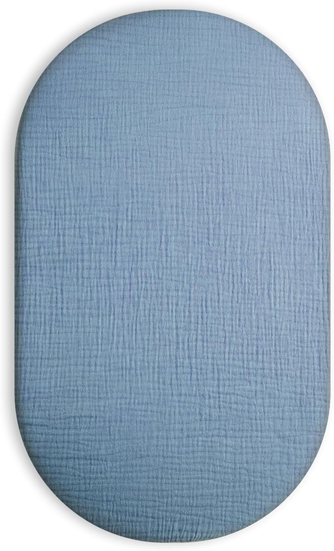 Bassinet Sheet for Baby Boy and Girl, Fitted Sheets for Rectangle, Oval, Hourglass Bassinet Mattress, Muslin Moses Basket Sheets with Neutral Style (Costume Blue)