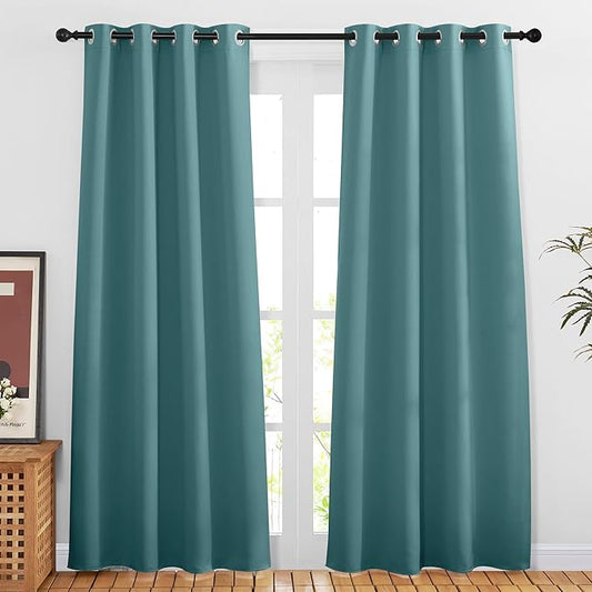 NICETOWN Sea Teal Blackout Doorway Curtains 80 inch Length 2 Panels, Grommet Light Reducing Thermal Insulated Privacy Door Curtains Window Treatments for Bedroom, W46 x L80