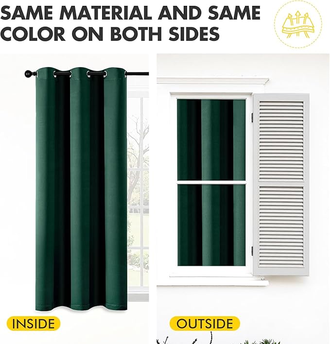 MIULEE Hunter Green Blackout Curtains for Bedroom Living Room 96 Inches Long 2 Panels, Thermal Insulated Room Darkening Drapes Solid Grommet Noise Reduction Emerald Green Christmas Curtains 40x96 Inch