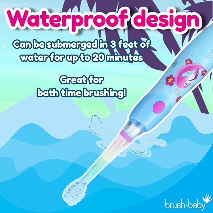 Brush‑Baby - KidzSonic Flamingo Kids Electric Toothbrush for Ages 3+ with Disco LED Lights, Gentle Sonic Vibrations, 2-Minute Smart Timer & 30‑Second Pulse Reminders – AAA Battery Included