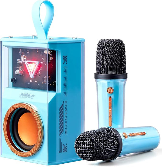 Karaoke Machine for Kids & Adults, Portable Bluetooth Mini Karaoke Speaker with 2 Wireless Microphone and Lights, Birthday Gifts for Girls & Boys, Toys for Girls, Family Home Party (Sky Blue)
