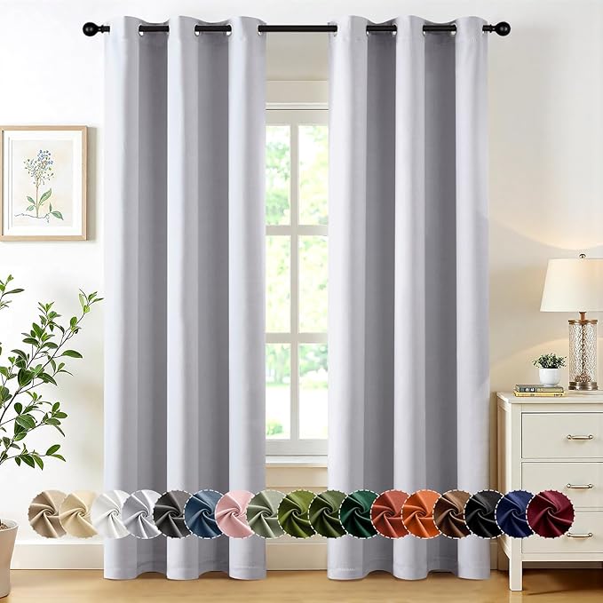 MIULEE Blackout Curtains for Bedroom Living Room 84 Inches Long 2 Panels, Thermal Insulated Room Darkening Drapes Solid Grommet Noise Reduction Light Blocking Window Curtains 40x84 Inch Greyish White