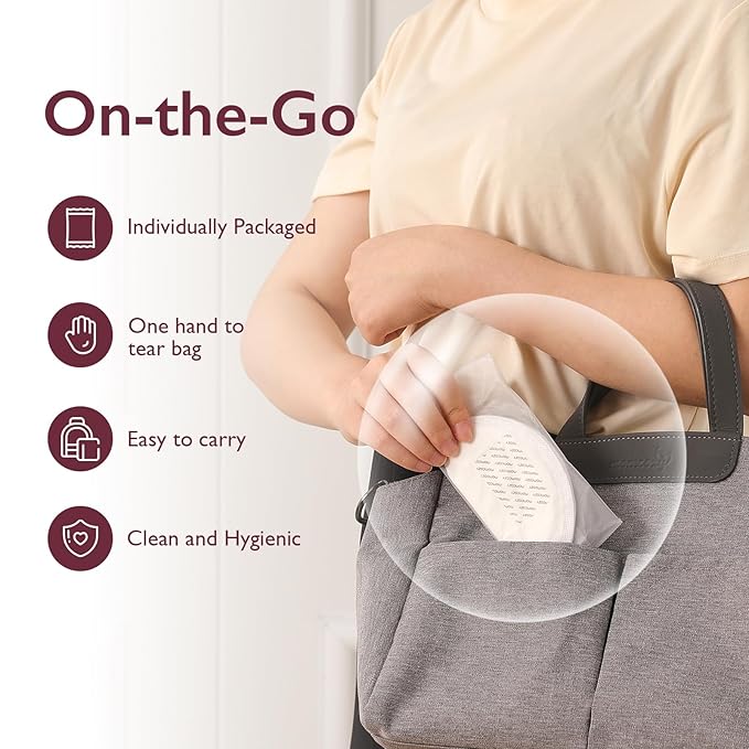 Momcozy Ultra-Thin Disposable Nursing Pads, Super Absorbent and Breathable Breastfeeding Pads, Make The Breasts Light and Unburdened, 3D Shape for The Best Fit, Individually Packaged（120 Count）