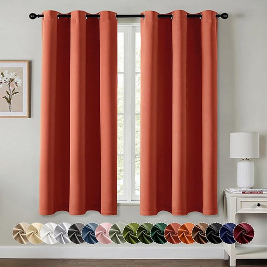 MIULEE Burnt Orange Blackout Curtains - Thermal Insulated Noise Reduction Room Darkening Drapes for Bedroom Living Room Terracotta Rust Fall Decor, Grommet Top, 40 x 45 Inches Long, 2 Panels