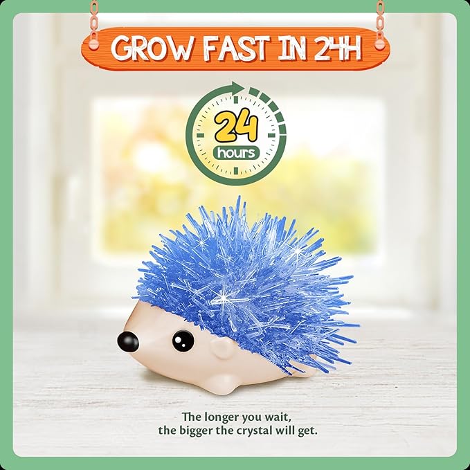 XXTOYS Crystal Growing Kit for Kids - 4 Vibrant Colored Hedgehog to Grow - Science Kits for Kids Age 6-8, Toys for Boys Age 8-12, Great Gifts Idea for 9 Year Old Girls, STEM Projects