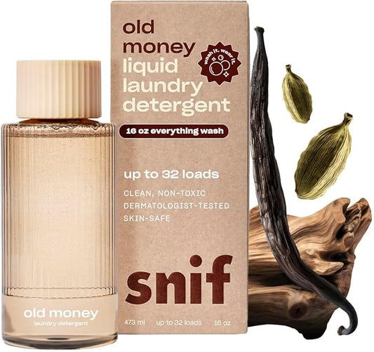 Snif Old Money Laundry Detergent, Rich and Cozy Scent, 32 Loads, Non-Irritating to Skin, Clean, Non-Toxic, Vegan, Cruelty Free, 16oz