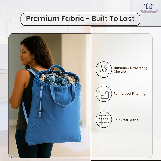 LFH Home Cotton Canvas Large Laundry Bag with Handle, Heavy Duty Drawstring Closure Washable Laundry Bags, School Travel, Home, Hotel, College Dorm, Organizer Sack, Toys Clothes 24x36-Sky Blue