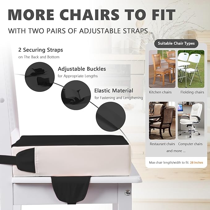 Booster Seat for Kitchen Chair with Adjustable Straps, Toddler Booster Seats for Dining Table Portable for Travel Camping Eating, Booster Cushion for Table for Baby Child Infant Kid Boy Girl