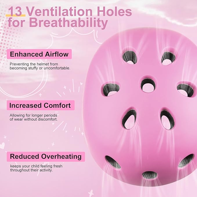 Vvinca Kids Toddlers Bike Helmet Adjustable for Ages 3-5-8 Years, Knee Pads and Elbow Pads Set Wrist Guard Sports Protective Gear Set for Roller Skate Bicycle Skateboard Scooter Girl Boy Birthday Gift