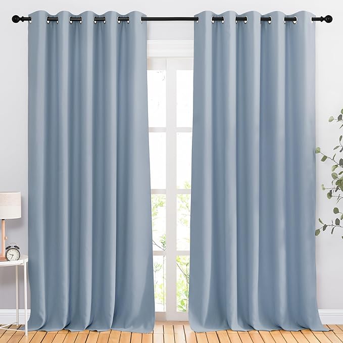 NICETOWN Vintage Blue Room Darkening Draperies and Curtains - Home Fashion Energy Saving Grommet Top Room Darkening Drape Panels for Bedroom (Set of 2, 66 by 90 Inch, Vintage Blue)