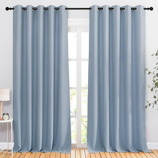 NICETOWN Vintage Blue Room Darkening Draperies and Curtains - Home Fashion Energy Saving Grommet Top Room Darkening Drape Panels for Bedroom (Set of 2, 66 by 90 Inch, Vintage Blue)
