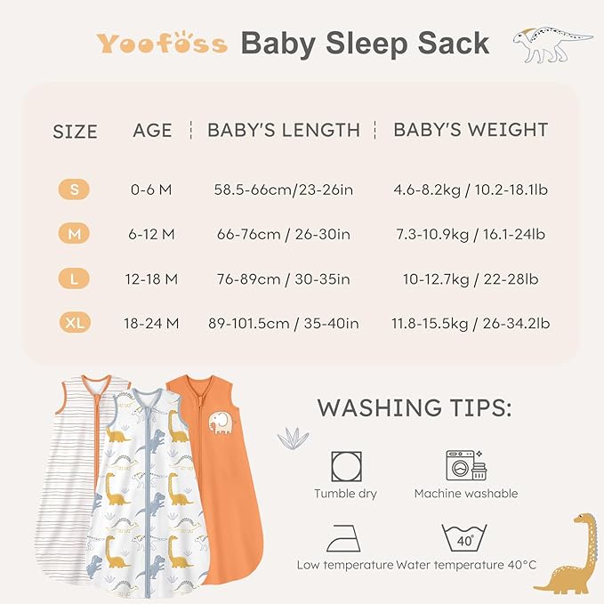 Yoofoss Baby Sleep Sack 12-18 Months Baby Wearable Blanket 100% Cotton 2-Way Zipper TOG 0.5 Toddler Sleeping Sack 3 Pack, Lightweight Sleep Sacks for Babies(Large)