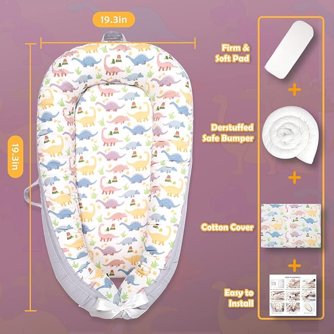 Baby Lounger | Organic Cotton Infant Lounger | Reversible, Adjustable & Portable Floor Lounger | Soft, Breathable, Washable Cover