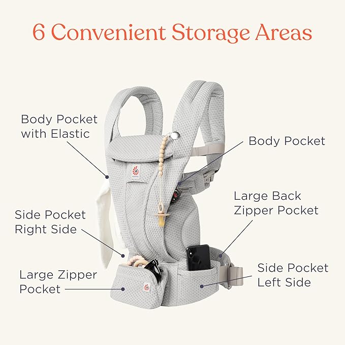 Ergobaby Omni Deluxe Baby Carrier Newborn to Toddler - Breathable Baby Carriers for Summer - All-Position Carrier with Enhanced Lumbar Support & Airflow (7-45 Pounds), Natural Linen