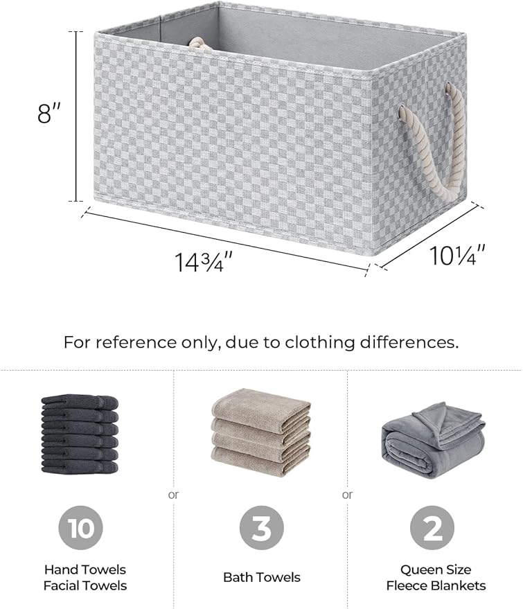 StorageWorks Storage Baskets for Shelves, Foldable Fabric Closet Storage Bins with Handles, Fabric Storage Bins Clothes Organizer, Gray Check, 3-Pack, Large