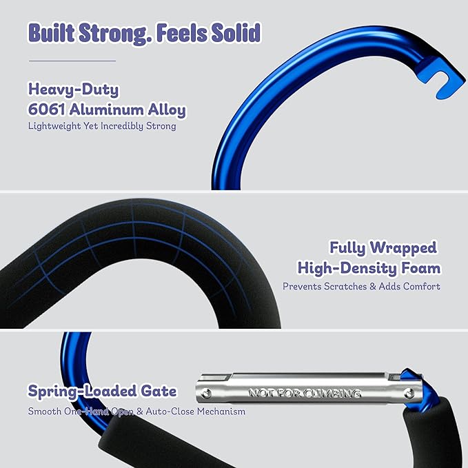 sprookber 6.7 Inch Large Stroller Hooks for Diaper Bags & Purses, Heavy Duty Mommy Hooks for Shopping, Grocery, Backpack – Baby Stroller Accessories, Set of 2 (Bule)