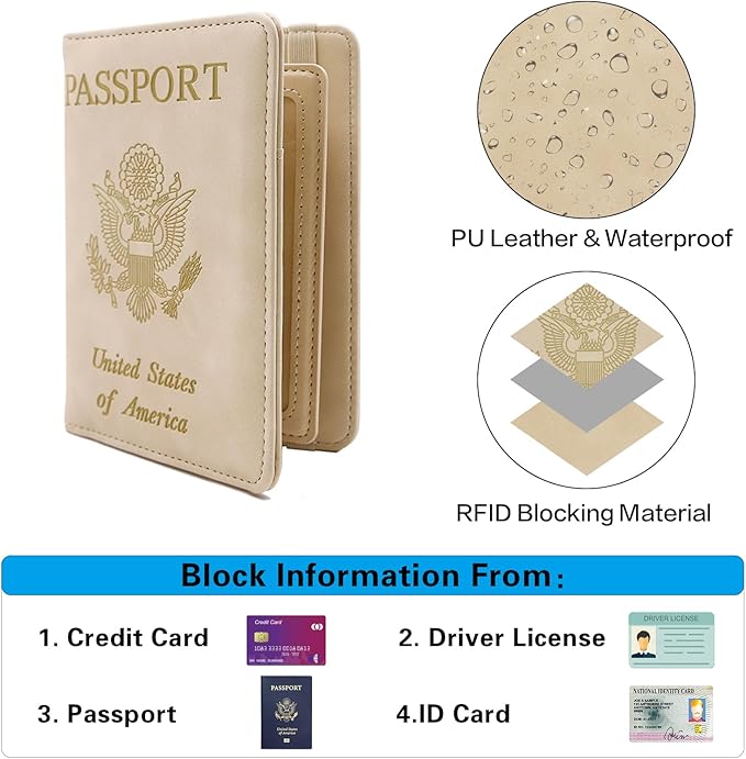 Melsbrinna Rfid Passport Holder for Travel women/Men, Cute Passport Wallet Rfid Blocking Card Slots, Rfid Passport Cover/CaseTravel Wallet, Passport Book Holder (1, Beige)