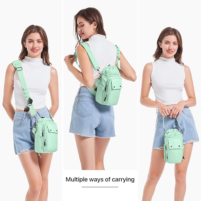 Water Bottle Holder with Strap 32 40oz Crossbody Insulated Water Bottle Carrier Sling Bag with Adjustable Wide Strap and Phone Purse 5 Pockets for Walking Hiking Gym Travel