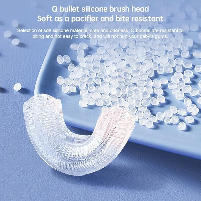 Kids Electric Toothbrush，U Shaped toddler Toothbrush Waterproof Battery Powered 360 Automatic Sonic u shaped Toothbrushes for 2-7 Years Old for Boys Girls，with 2 Replacement Brush Heads（Pink）