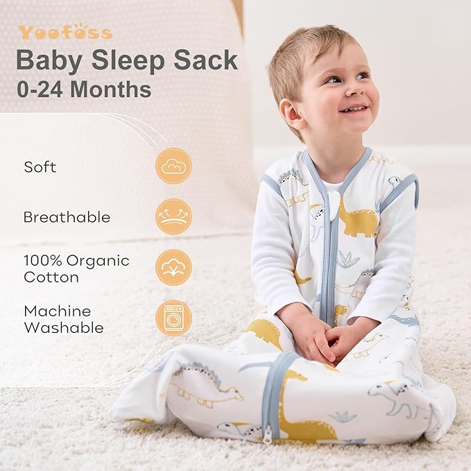 Yoofoss Baby Sleep Sack 6-12 Months Baby Wearable Blanket 100% Cotton 2-Way Zipper TOG 0.5 Toddler Sleeping Sack 3 Pack, Lightweight Sleep Sacks for Babies(Medium)
