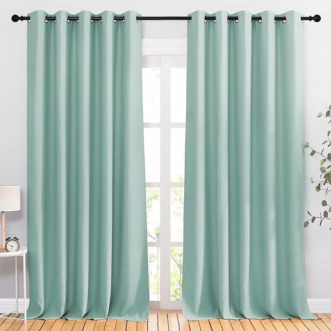 NICETOWN Insulated Curtains Blackout Draperies - Triple Weave Microfiber Home Thermal Insulated Solid Ring Top Blackout Curtains/Panels for Bedroom(Aqua Blue, Set of 2, 66 x 90 Inch)