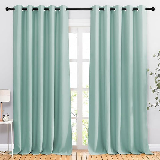 NICETOWN Aqua Blue Blackout Bedroom Curtains, Energy Saving Thermal Window Treatments Grommet Light Blocking Privacy Room Dividers for Living Room, 2 Panels, W66 x L102