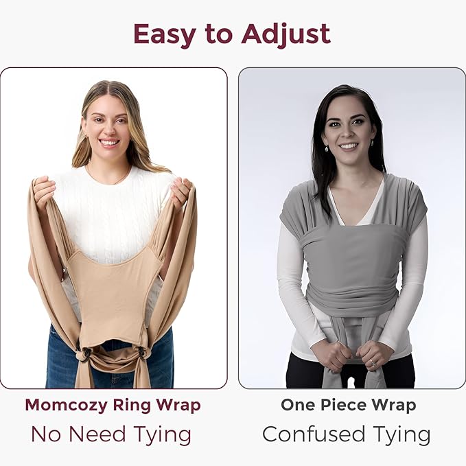 Momcozy Baby Wrap Carrier - Easy to Wear Infant Carrier Slings, Lightweight Hands Free Baby Sling, Adjustable Baby Carriers for Newborn to Toddler 8-35 lbs, Baby Wraps Carrier, Light Curry