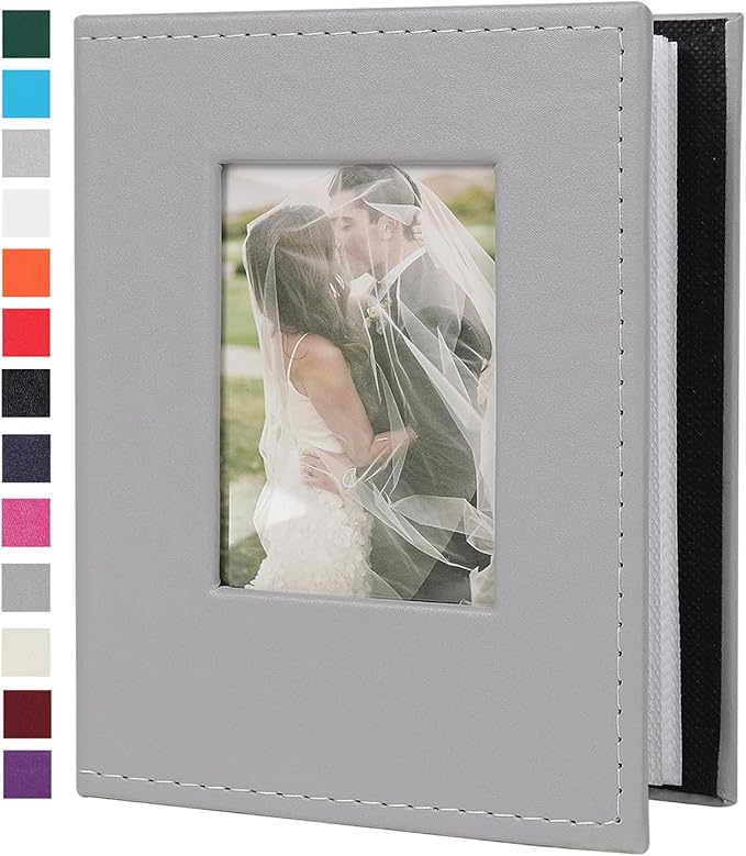 RECUTMS Photo Album 4x6 52 Photos, Leather Cover Small Capacity Wedding Family for Graduation Anniversary Family Wedding Baby Holds 52 Vertical 4x6 Pictures(Grey)