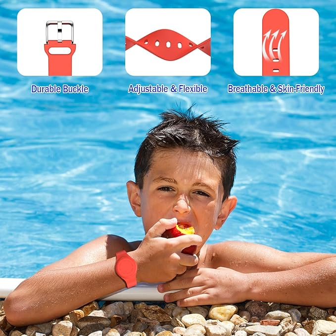 R-fun Waterproof for Air Tag Bracelets [2 Pack] Compatible with Apple Air Tag Finders with Soft Silicone,Anti Lost GPS Item Finders Case Cover,Black/Red