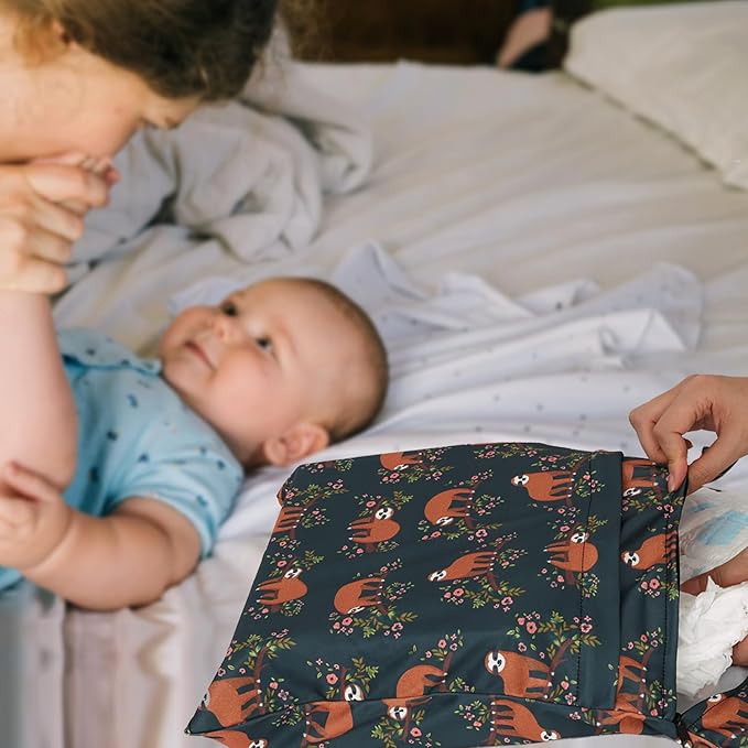 2pcs Cloth Diaper Wet Dry Bags, Waterproof Reusable Wet Bag with 2 Zipper Pockets & Handle, Washable Laundry Bags for Baby Adult Clothes Travel Beach Pool Daycare Yoga Gym Exercise Swimsuits,