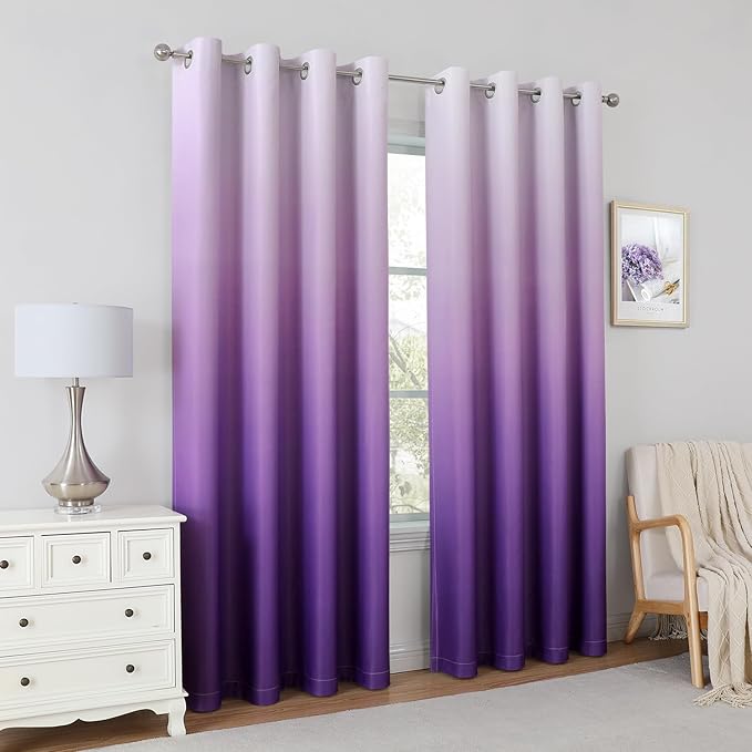 HOMEIDEAS Purple Ombre Blackout Curtains 52 X 96 Inch Length Gradient Room Darkening Thermal Insulated Energy Saving Grommet 2 Panels Window Drapes for Living Room/Bedroom