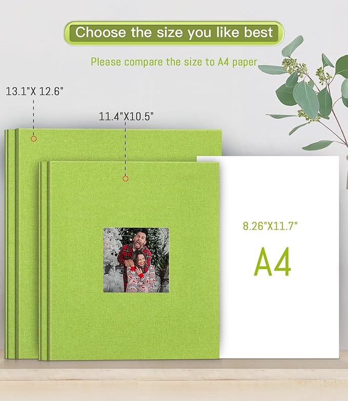 Popotop Photo Album Self Adhesive with Picture Display Window,60 Pages DIY Scrapbook Album for 4x6 8x10 Picture,Linen Cover Memory Book for Baby Wedding, with Scraper and Metallic Pen