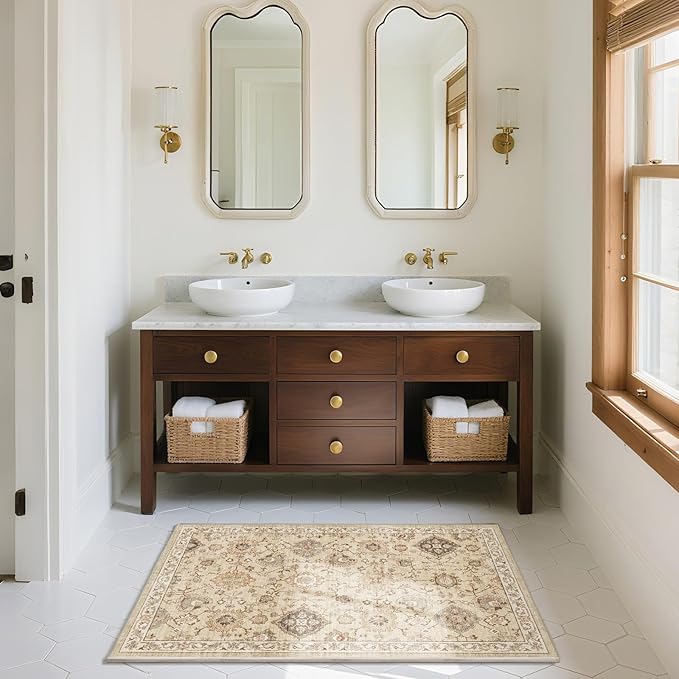 Machine Washable Boho Rugs for Entryway: Door Mat Indoor Entrance 2x3 Small Throw Rug Stain Resistant Non-Slip Low Pile Soft Carpet for Kitchen Front Door Indoor Entrance Entry Bedroom