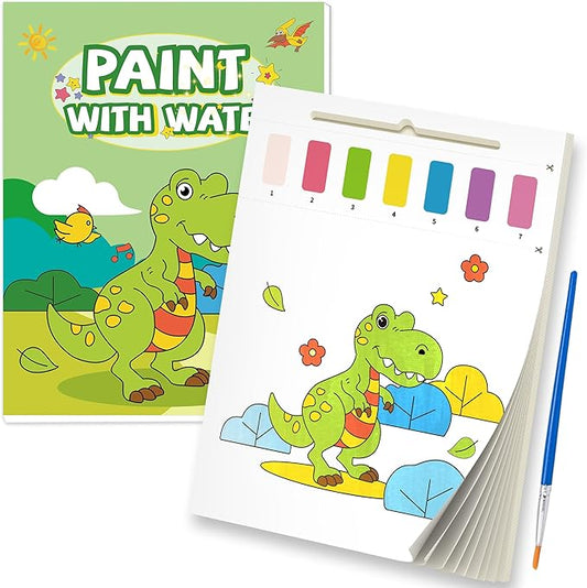 Paint with Water Books for Kids,Dinosaur Watercolor Paint Book Set for Kids,Toddlers Water Color Coloring Painting Drawing Set,Mess Free Toys Gifts for Boys Age 3 4 5 6 7 8