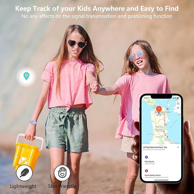 Waterproof Airtag Bracelet Kids,Cute Cartoon Silicone Hidden Airtag Wristband Kids,Anti-Lost Apple Airtag Holder Case for Toddler,Airtag Case Watch Band Tracker for Child-Purple