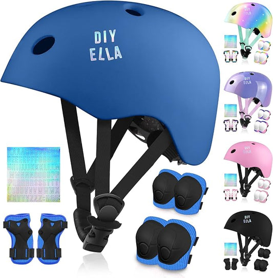 Vvinca Kids Toddlers Bike Helmet Adjustable for Ages 3-5-8 Years, Knee Pads and Elbow Pads Set Wrist Guard Sports Protective Gear Set for Roller Skate Bicycle Skateboard Scooter Girl Boy Birthday Gift