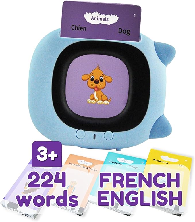 ZEENKIND French & English Talking Flash Cards with 224 Sight Words for Toddlers 2 3 4 5 6 Years Old, Learn French for Kids, Audio Pocket Speech Early Learning Bilingual Flashcard Toys, 112 Cards