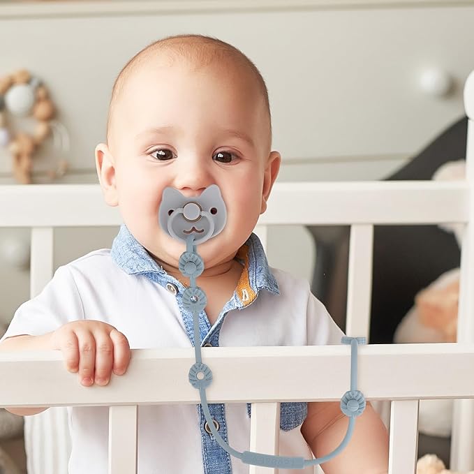 Toy Straps for Baby, Silicone Pacifier Clips, Silicone Adjustable Stretchable Pacifier Teether Straps for Strollers, High Chair, Cribs, Hanging Baskets, Car Seat, Shopping Trolley, BPA Free, 2 Pack