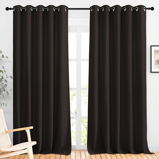 NICETOWN Room Darkening 118 inch Long Curtains, Grommet Thermal Drapes Weighted Room Divider Wide Window Treatments for Living Room, W66 x L118, Toffee Brown, 2 Panels