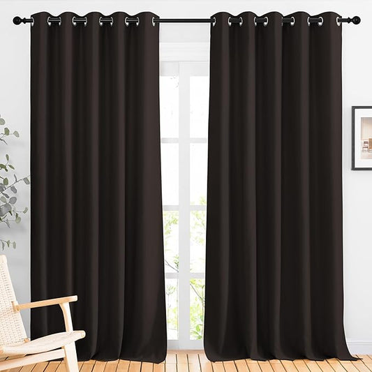 NICETOWN Room Darkening Curtains Extra Long 110 Inches, Grommet Thermal Insulated Weighted Window Treatments for Living Room/Farmhouse, W66 x L110, Toffee Brown, 2 Panels