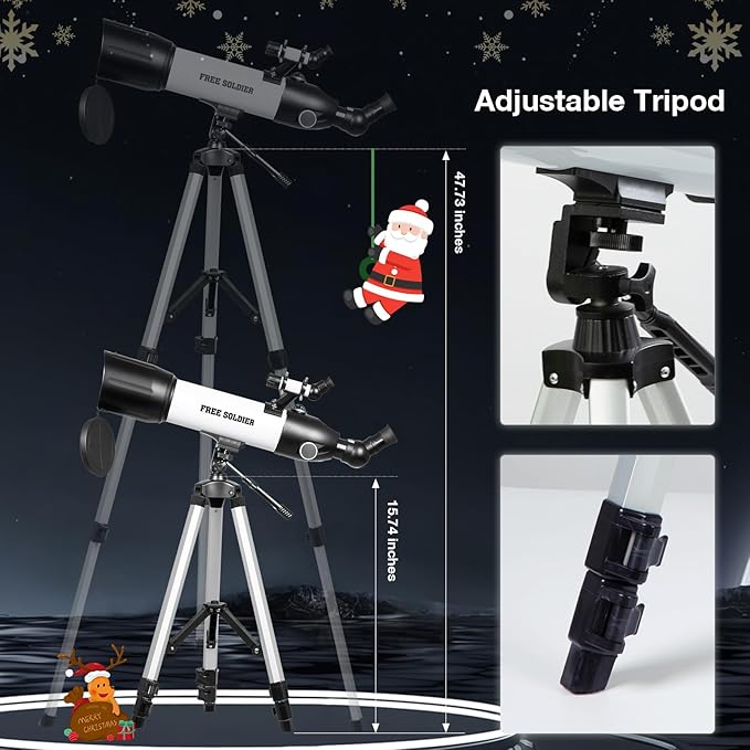 FREE SOLDIER Telescope 80mm Aperture 500mm Refractor Telescope for Adults High Powered - Professional Astronomical Refracting Telescope for Beginners with Phone Adapter White