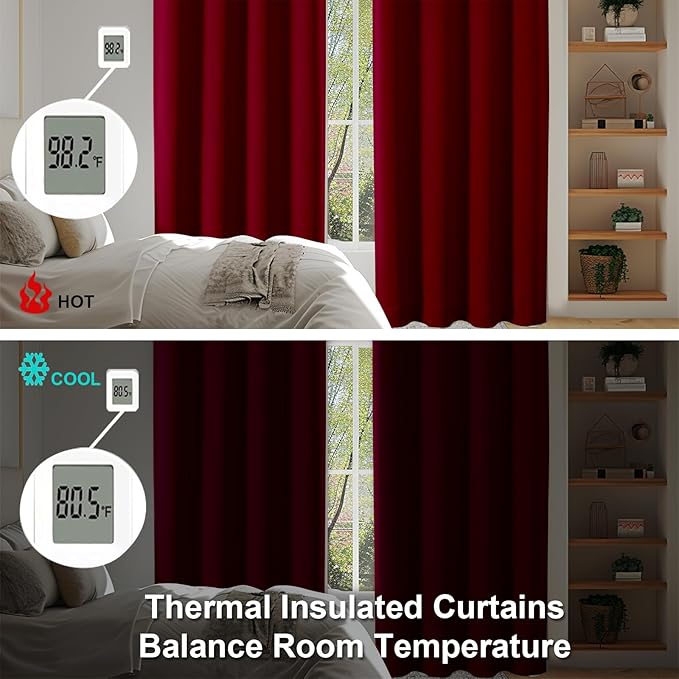 Simplebrand Ava Red Short 36 Inches Blackout Curtain 2 Panels Set, Half Window Rod Pocket Privacy Curtain Tiers for Kitchen, Curtains Blackout for Bathroom Shades, W40 x L36 Inch, Red