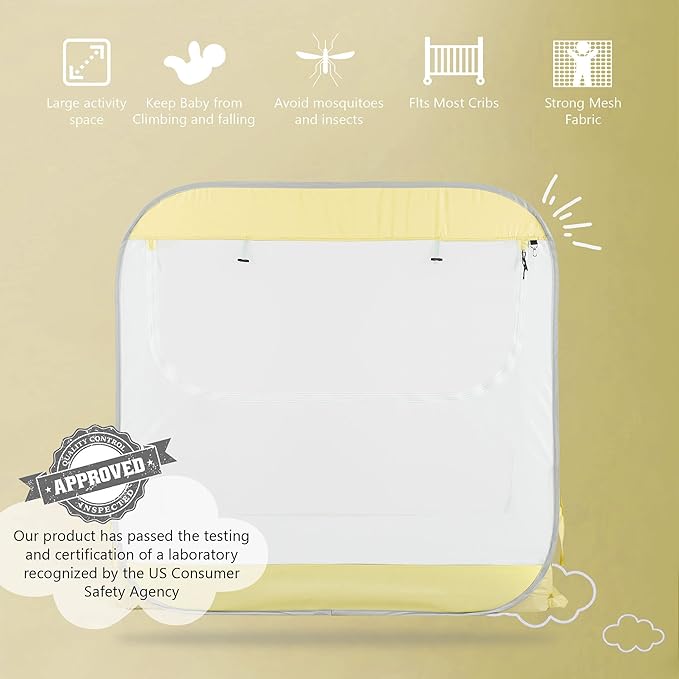 Porayhut Portable Baby Crib Net Safety Mesh Tent,Pop up Infant Mosquito Net, See Through Canopy Netting Cover for Baby&Toddler to Keep Baby from Climbing Out.